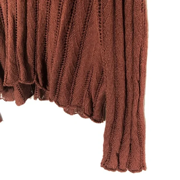 Peruvian Connection Rust / Burnt 🍊Scalloped Crochet Sweater Delicate Bohemian - Picture 3 of 6